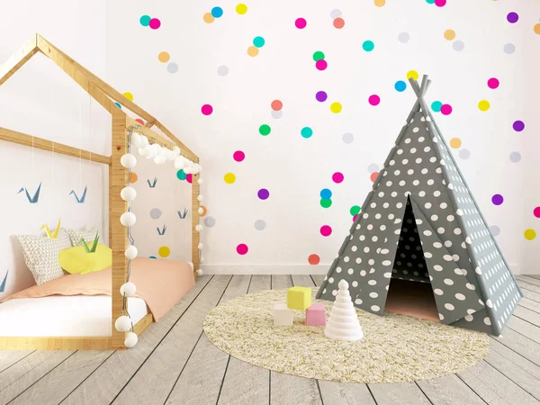 婴儿室内室内，色彩鲜艳的托儿所 — 图库照片