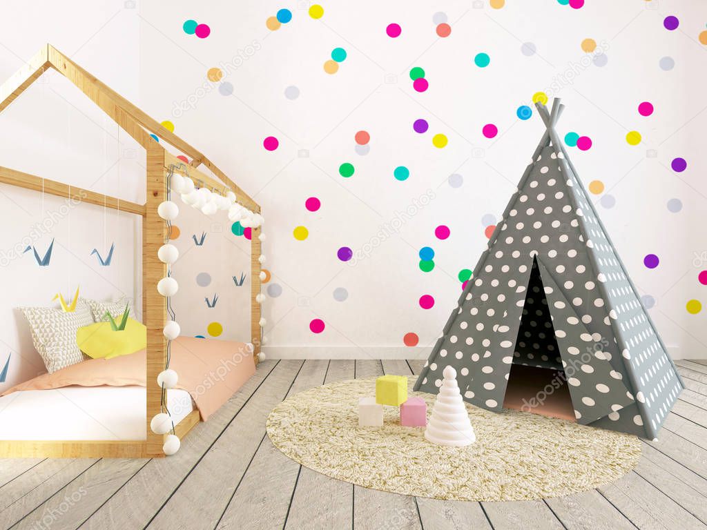 Baby Room Interior, Colorful Nursery Interior