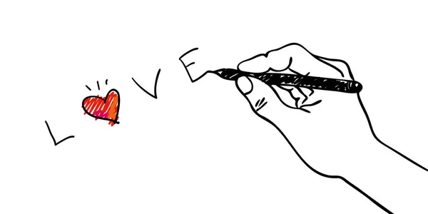 Dare via il suo cuore - mano scrittura amore con un simpatico decorativo rosso cuore disegnato a mano vettoriale illustrazione per striscioni, carte — Vettoriale Stock