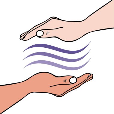Alternatif tıp olan Reiki 'ye duygusal veya fiziksel iyileşme için evrensel enerji dalgaları gönderdiğini gösteren iki elle iyileştirme.