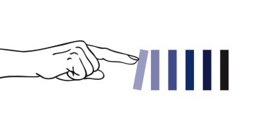 Index finger of a hand pushing the first domino and triggers a chain reaction clipart