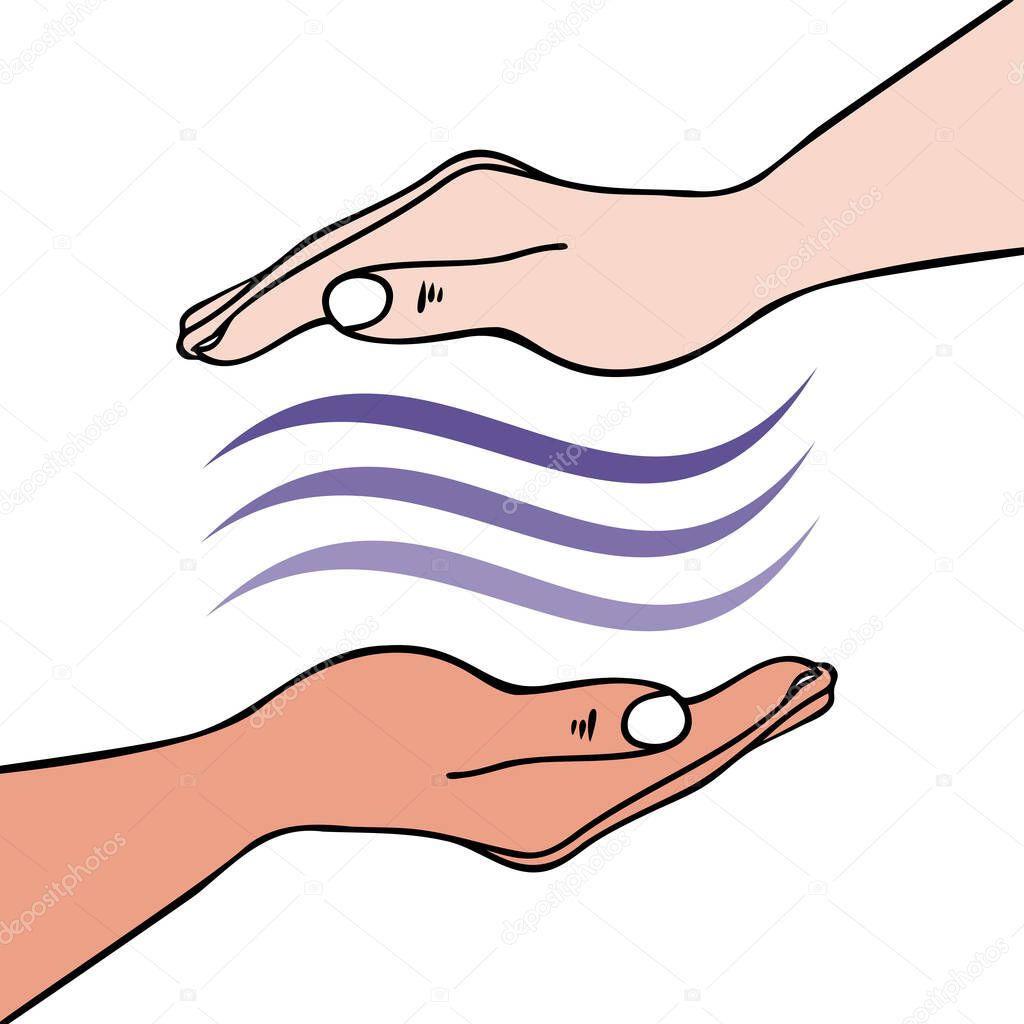 Two Hands-on healing showing hand sending univeral energy waves for emotional or physical healing - for Reiki, Alternative medicine