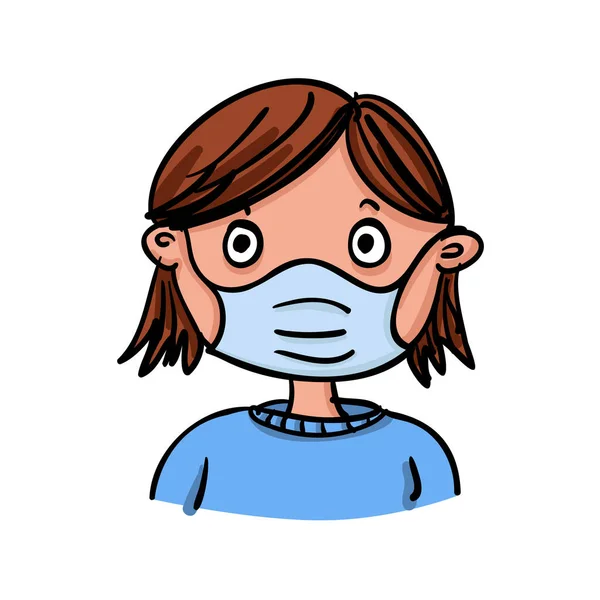 Coronavirus-SARS-CoV-2 yüzünden kız ya da kadın maske takıyor. Bu da Covid-19 el çizimi vektör çizimine neden oluyor.