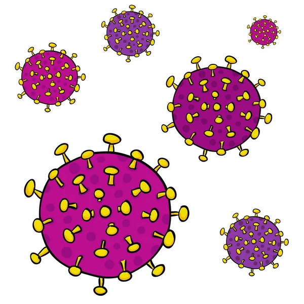 Vários vírus de Coronavirus-SARS-CoV-2 que faz com que Covid-19 como ilustração vetorial desenhada à mão — Vetor de Stock
