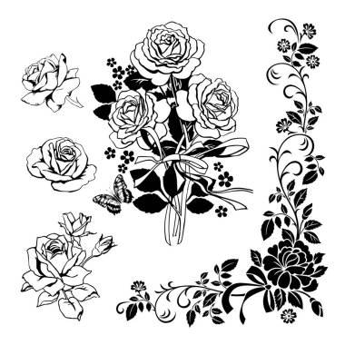 Vektör çiçek ve açısal çerçeve.