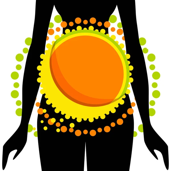 Silhouette of woman with abstraction on stomach. diet. health. vector — Stock Vector