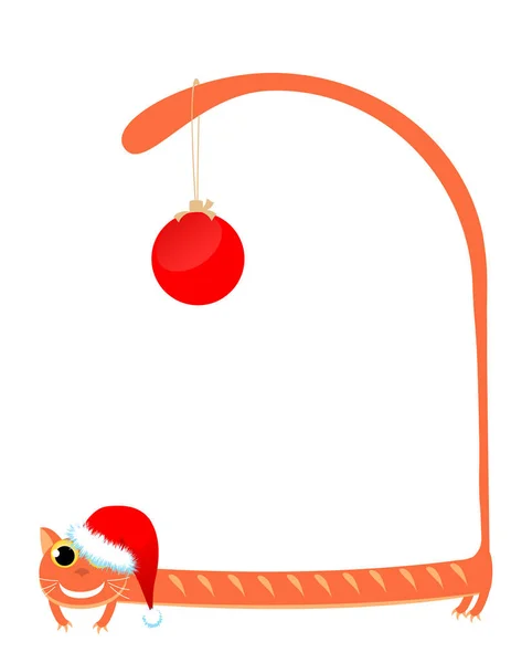 Kat met kerstmuts en nieuwjaarsbal. Kerstmis. vector. — Stockvector