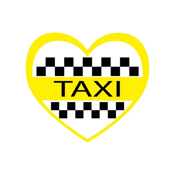 Cuore giallo con taxi a scacchi e la parola taxi. vettore. isolare . — Vettoriale Stock