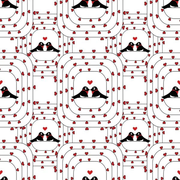 White Seamless pattern with a pair of bullfinches. День Святого Валентина. вектор — стоковый вектор