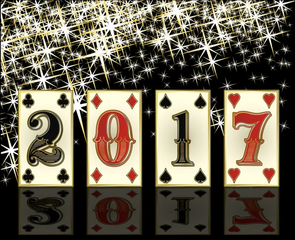 Nuevo 2017 año casino tarjeta de felicitación con elementos de póquer, vector de ilustración — Archivo Imágenes Vectoriales