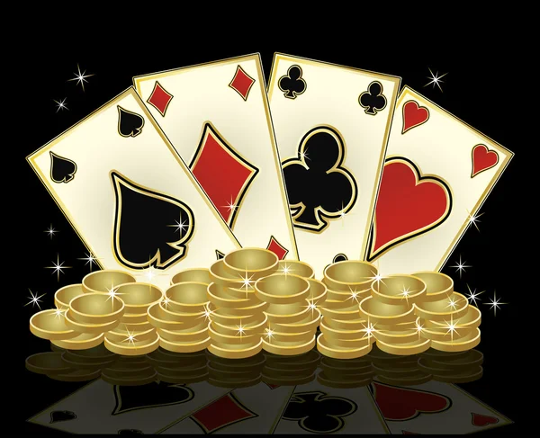 Carte da poker e monete d'oro, illustrazione vettoriale — Vettoriale Stock