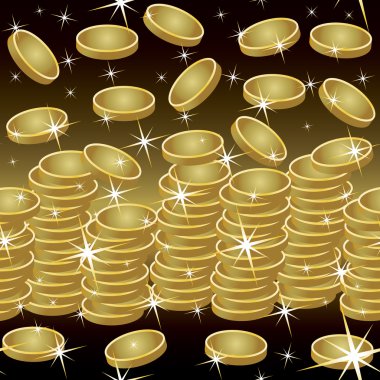 Altın sikke ve yıldız, vektör çizim ile Seamless Modeli
