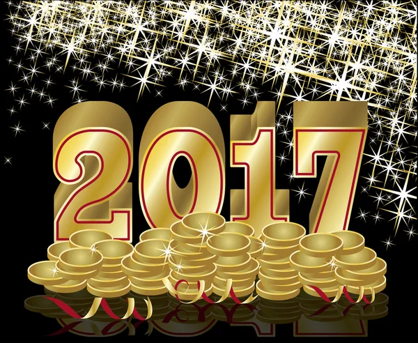 Золоті монети Новорічний банер 2017 року, векторна ілюстрація — стоковий вектор