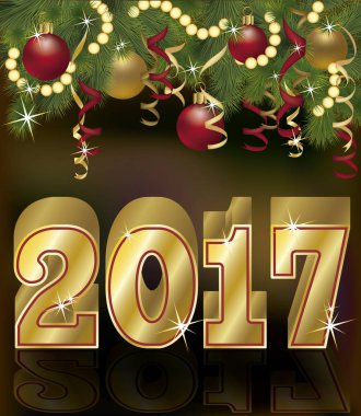 Mutlu altın 2017 yeni yıl kartı, vektör çizim