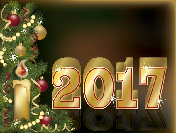 クリスマス キャンドル、ベクトル図と黄金 2017 年賀状 — ストックベクタ