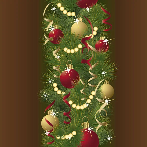 Bandiera invernale senza cuciture con albero di Natale e palle, illustrazione vettoriale — Vettoriale Stock