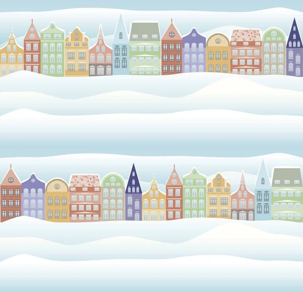 Seamless modeli. Merry Christmas ve yeni yıl tatilleri kart karlı kasaba, vektör çizim ile — Stok Vektör