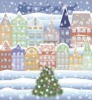 Seamless modeli. Neşeli Noel ve mutlu yeni yıl kentsel arka plan, vektör çizim