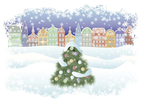 Felice anno nuovo e buon Natale biglietto vacanze, illustrazione vettoriale — Vettoriale Stock