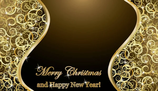 Feliz Navidad y feliz año nuevo fondo dorado, vector de ilustración — Vector de stock