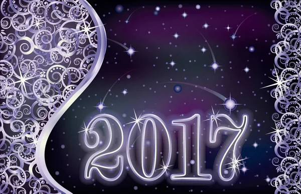 Feliz año nuevo 2017 tarjeta de plata, vector de ilustración — Vector de stock