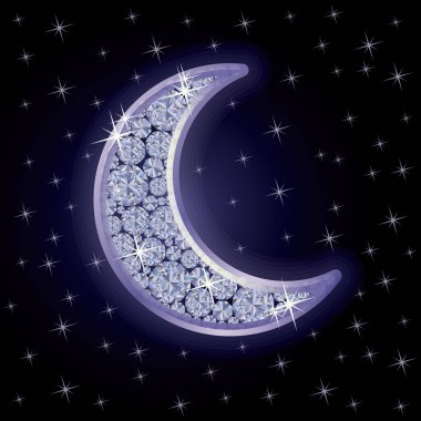 Elmas ay yıldızlı gece gökyüzünde, vektör çizim
