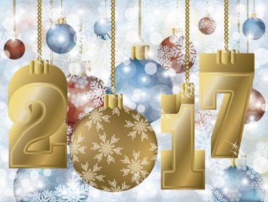 Mutlu altın 2017 yeni yıl tebrik kartı, vektör çizim