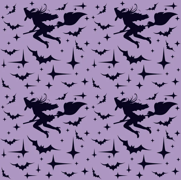 Nahtloses Muster mit fliegenden sexy Hexensilhouette, nahtlos, Vektor-Illustration — Stockvektor
