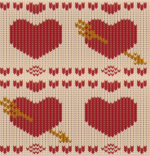 St Valentines tricot motif coeur sans couture. Tricoter le fond de texture. illustration vectorielle — Image vectorielle