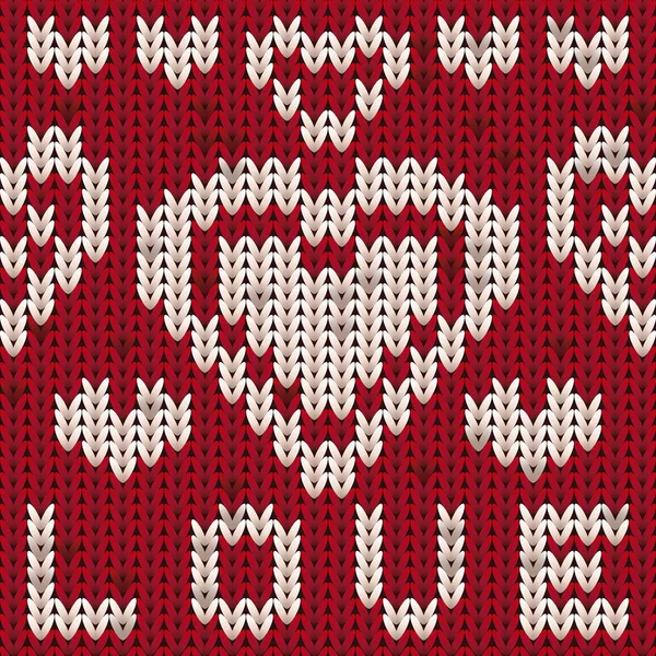 Der erste Valentinstag Strickmuster Herz. stricken Textur Hintergrund. Vektorillustration — Stockvektor