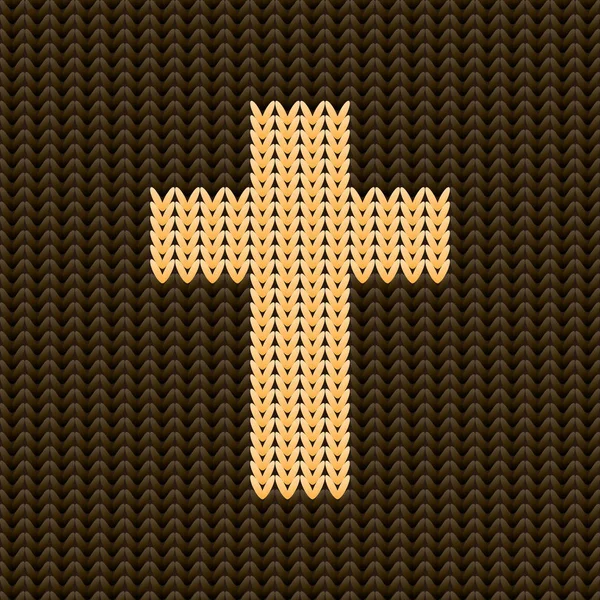 Knitted christian cross background, vector illustration — Stock Vector