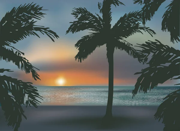 Hermoso mar al atardecer sur, ilustración vectorial — Archivo Imágenes Vectoriales