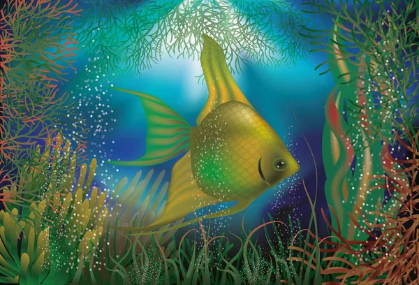 Underwater tapet med tropiska fiskar, vektor illustration — Stock vektor