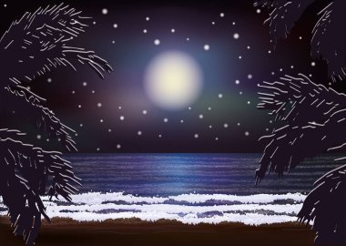 Gece deniz afiş, vektör çizim
