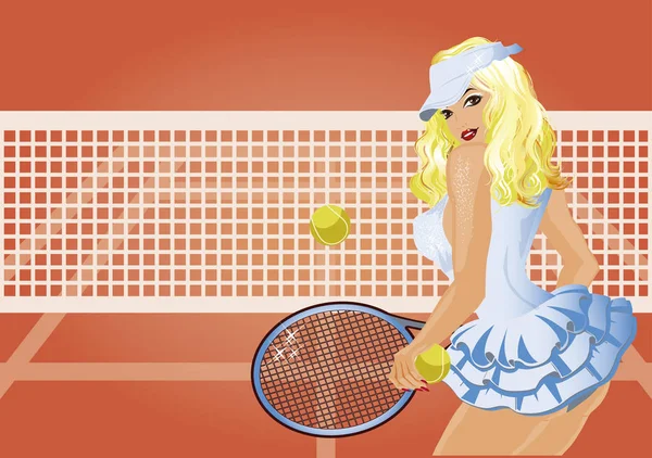 Bella tennista sul campo da tennis carta da parati, illustrazione vettoriale — Vettoriale Stock