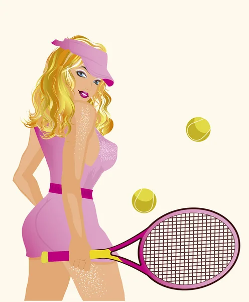 Junge schöne Tennisspielerin, Vektor-Illustration — Stockvektor