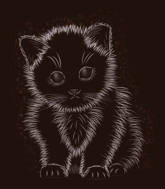 Küçük kedi siyah ve beyaz, vektör çizim