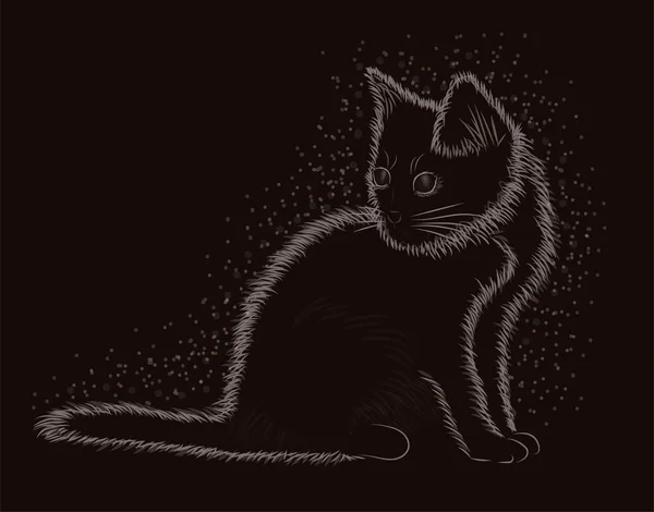 Pequeño gatito, tarjeta en blanco y negro, ilustración vectorial — Archivo Imágenes Vectoriales