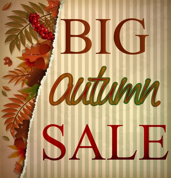 Big autumn sale card, vector illustration — Stock Vector