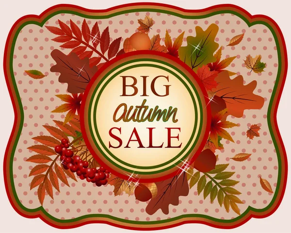 Big autumn sale card, vector illustration — Stock Vector