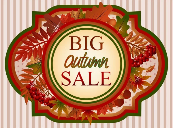 Big autumn sale card vintage style, vector illustration — Stock Vector