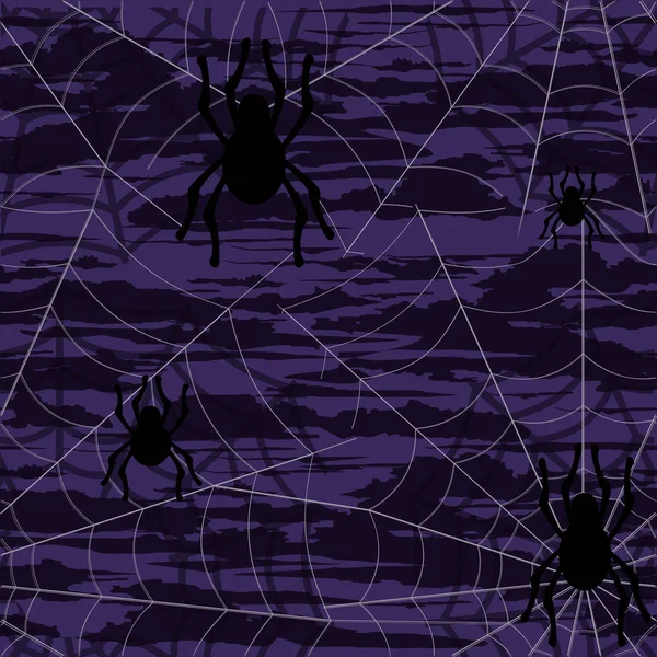 Halloween fundo sem costura com teias de aranha, ilustração vetorial —  Vetores de Stock