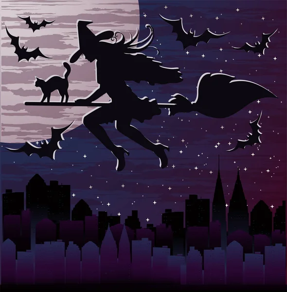 Gelukkig halloween nacht achtergrond, vectorillustratie — Stockvector