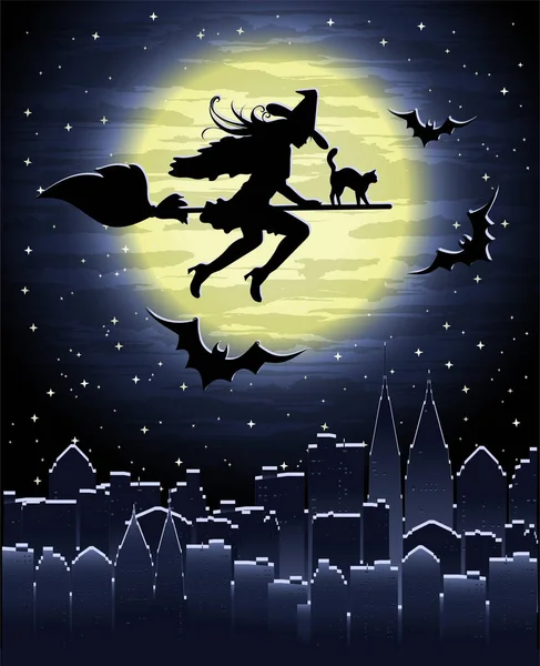 Buona carta strega di Halloween, illustrazione vettoriale — Vettoriale Stock