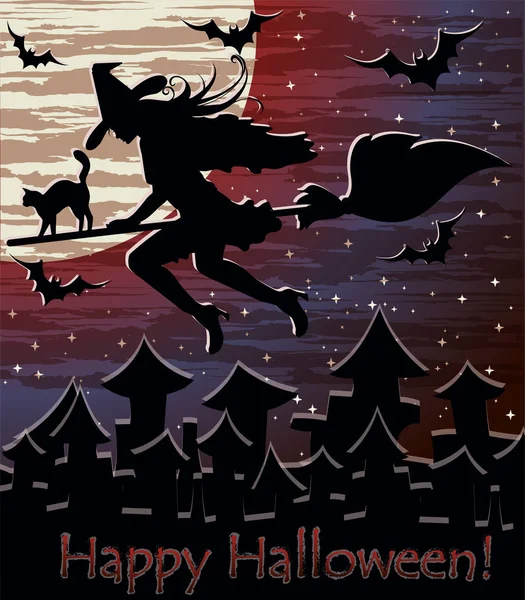 Glücklich halloween night hexe hintergrund, vektor illustration — Stockvektor
