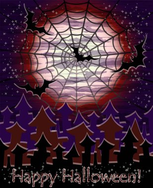 Mutlu Cadılar Bayramı spiderweb kartı, vektör çizim