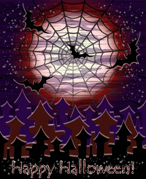 Mutlu Cadılar Bayramı spiderweb kartı, vektör çizim