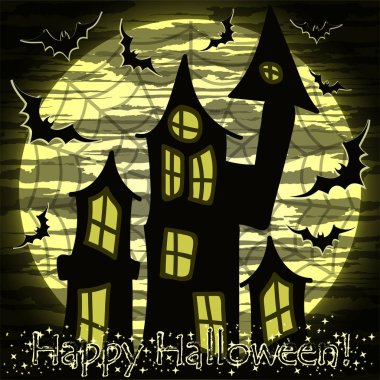 Mutlu Cadılar Bayramı kartı sihirli kale, vektör çizim ile