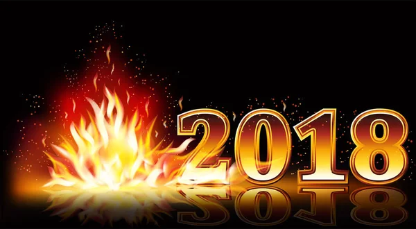Nuovo anno 2018 banner antincendio, illustrazione vettoriale — Vettoriale Stock