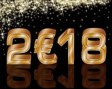 Mutlu yeni 2018 yıl euro kartı, vektör çizim